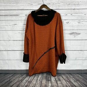 Kedziorek‎ Sweater Womens 12 44 Orange Lagenlook Boxy Knit Art Zippers Tunic